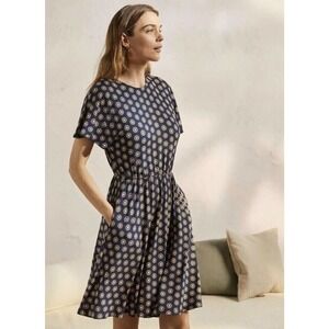 NWT Boden Flutter Sleeve French Navy Daisy Stamp Jersey Dress Womens Size 10